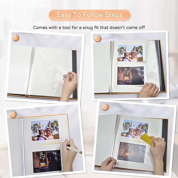 Popotop Large Photo Album Self Adhesive 4x6 5x7 8x10 Scrapbook Album DIY Picture Book,Gifts for Mom,Family Baby and Wedding,with Metal Pen and Plastic Board - Image 4