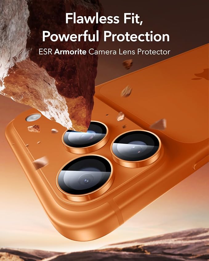 ESR for iPhone 17 Pro Max/17 Pro Camera Lens Protector, 1 Pack, Orange | Individual Camera Cover, 9H Tempered Glass, Original Camera Clarity, for iPhone 17/16/15/14 Pro Max/Pro - Image 2