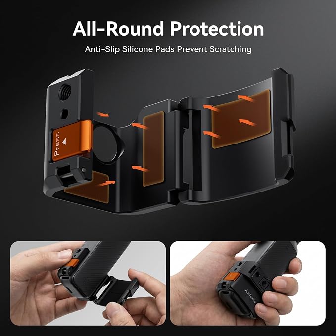 AMAZEAR Protective Cage for DJI OSMO Pocket 4P/4/3/Xtra Muse Accessories, Metal Case Multifunction Frame Expansion with Quick Mount Bracket, Wrist Strap, Hot-Shoe for GoPro Adapter, Midnight - Image 6