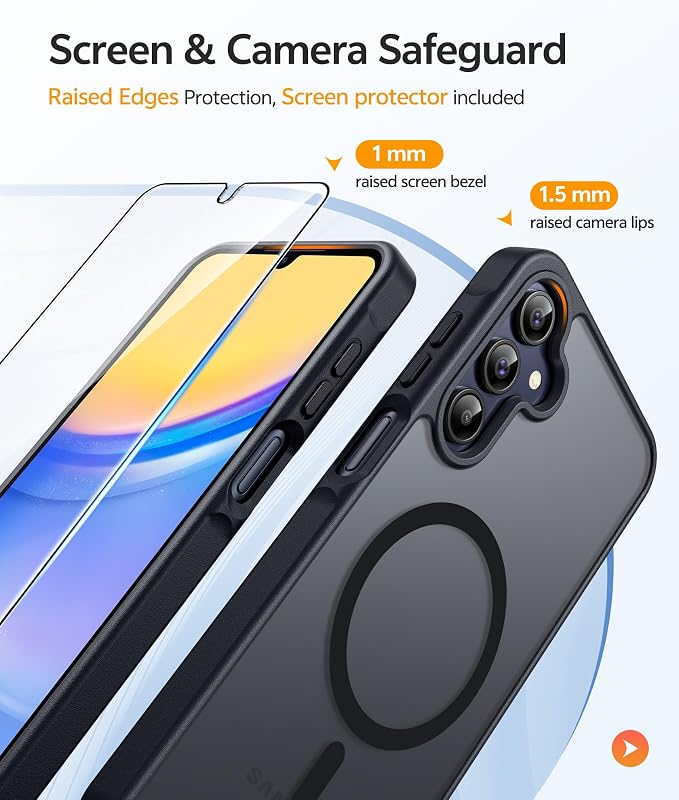 FNTCASE for Galaxy A15 5G Phone Case, Screen Protector, Black | Translucent Matte Magnetic Back, 14FT Military Grade Drop Protection, Shockproof Protective, for Samsung A 15 Cover - Image 4