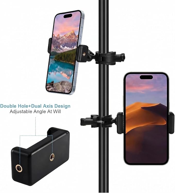Phone Holder for Microphone Stand, Adjustable Mic Music Stand Phone Holder for Mobile Phones, Rotatabe Phone Mic Stand Mount Compatible with for All iPhone, Android Cell Phone - Image 2