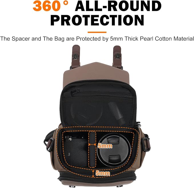 Cwatcun Compact Camera Sling Bag, Small Crossbody Case with Tripod Holder | Camera Messenger Bag, Photography Bag for Canon, Nikon, Sony, Fuji DSLR/SLR/Mirrorless, Lens.Fits 1DSLR+1lens - Image 5