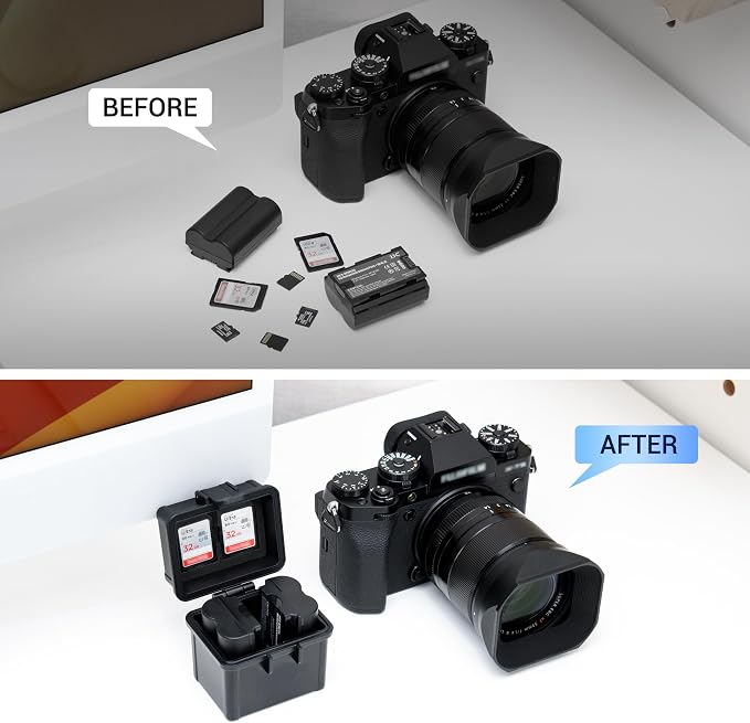 JJC Small Camera Battery SD Card Case Holder for Canon Nikon Sony Fuji DSLR | Battery Organizer Holds up to 2 LP-E17 LP-E12 EN-EL25 EN-EL14 NP-FZ100 FW50 NP-W235 NP-W126 Batteries, Water-Resistant - Image 4