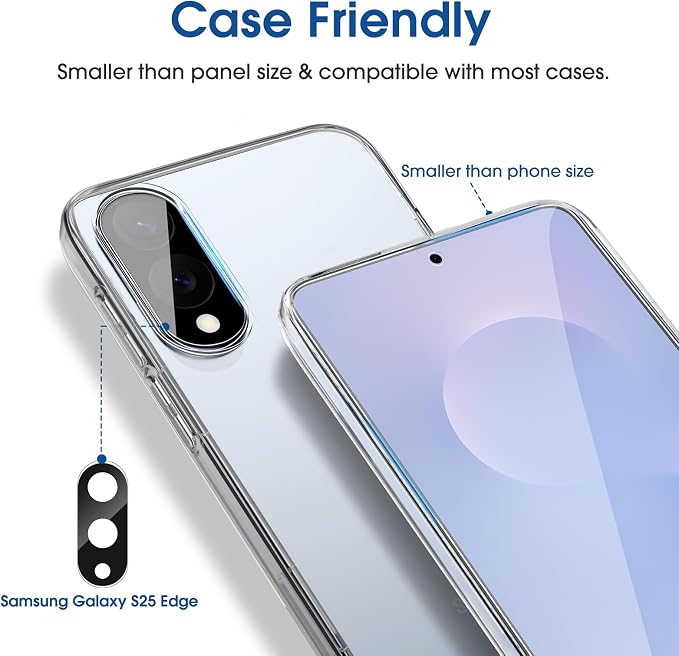 amFilm OneTouch for Samsung Galaxy S25 Edge Screen Protector Tempered Glass | Auto-Alignment, 30s Install, Bubble Free, Scratch & Drop Protection, HD Clear, Camera Lens Protector, 2+2 Pack (S25E-6.7'') - Image 4