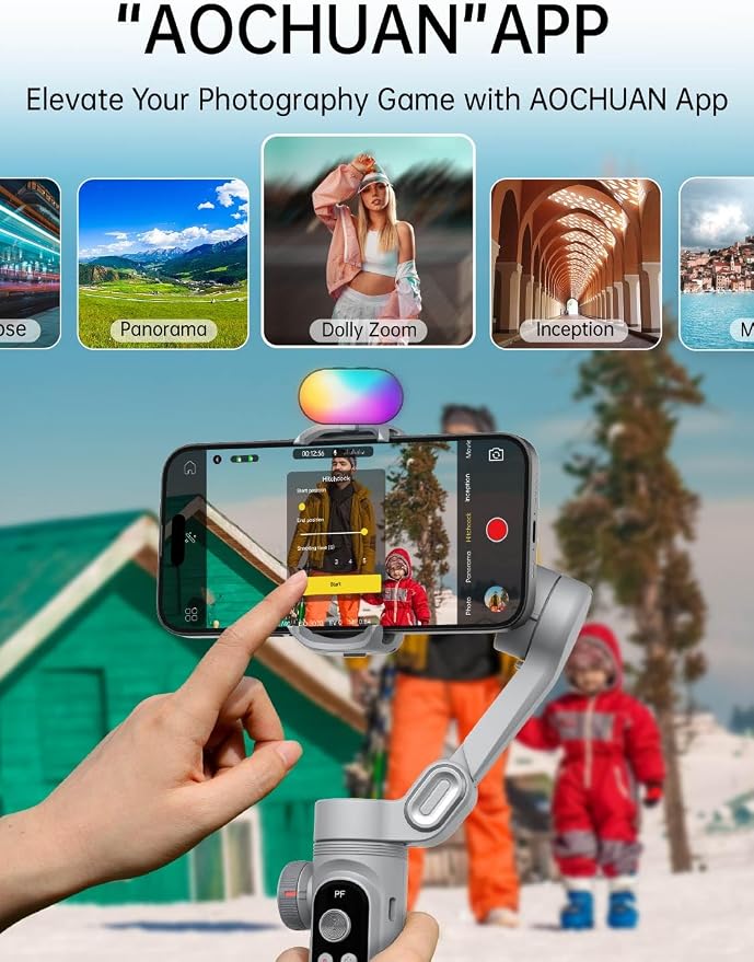 AOCHUAN iPhone Gimbal, 3-Axis Gimbal Stabilizer for Smartphone w/RGB Magnetic Fill Light Portable with Fous/Zoom Wheel for Vlog, Compatible with iPhone 15 Pro Max/Android-Smart X Pro Kit Gray - Image 8