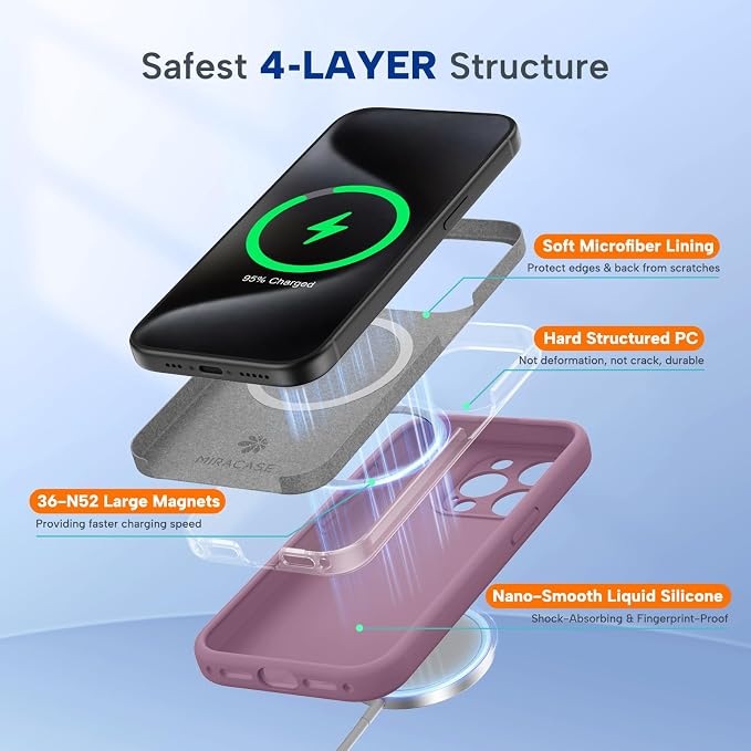 Miracase Magnetic for iPhone 15 Pro Case, Silicone, Soft Microfiber Lining - Image 3