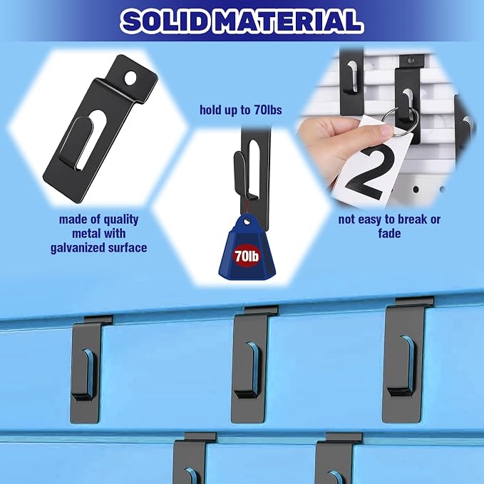 30Pcs Slatwall Utility Notch Hooks, Slat Wall Picture Display Hooks Hanger Panel Shelf Pegboard Slatwall Accessories for Photo Frame Painting Arts Hanging Home Office (Black) - Image 3