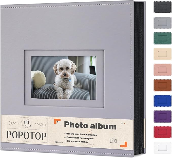 Popotop 4x6 Photo Album Holds 500 Pictures, Vegan Leather Hardcover | 500-Photos Capacity, Clear Slip-In Pockets, Large Collection Format, Front Photo Window, Gifts for Family Wedding Baby by Popotop