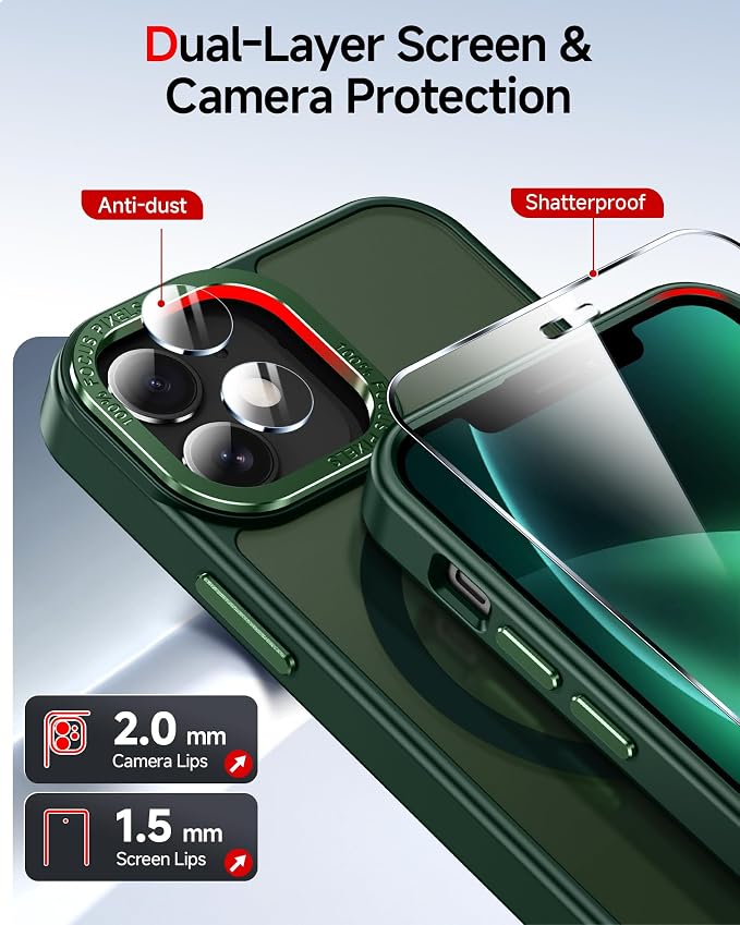 LeYi for iPhone-13 Mini Phone Case/iPhone-12 Mini Green: Compatible with Magsafe [ Screen Protector X2+ Camera Cover X2] i 13mini 12mini Cases Slim Magnetic Protective Rugged Funda para, Green - Image 2