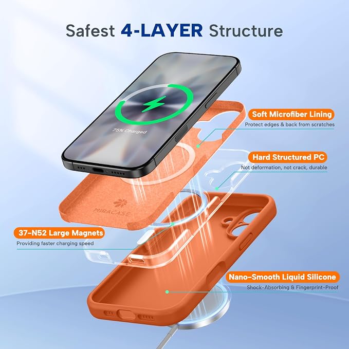 Miracase Silicone & Magnetic for iPhone 17 Case, Orange | Compatible with MagSafe, Silicone Camera Control Cover, Soft Microfiber Lining, Shockproof Drop Protection Phone Case for 17 - Image 4