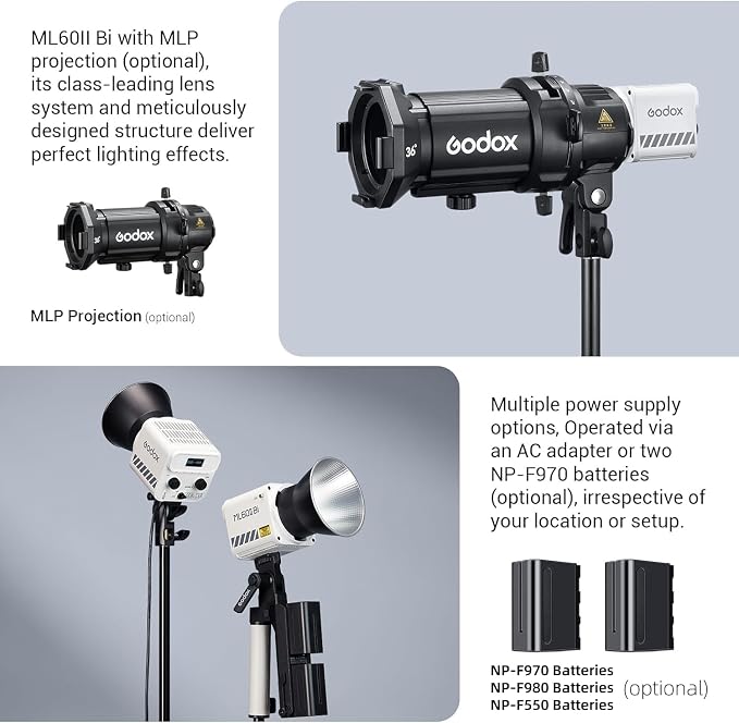 Godox ML60IIBi with Handheld Bracket, 70W Bi-Color LED Video Light, Handheld LED Light with Quiet Cooling Fan, Portable COB Continuous Output Lighting, 11 FX Effects 0-100% Brightness - Image 3