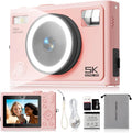 5K 64MP Autofocus Digital Camera, 360° Ring Light with 32GB SD Card | Dual front & rear cameras with 5 instant filters | One‑click skin smoothing | Pocket‑sized | 64MP stills capability by ASTYPHER