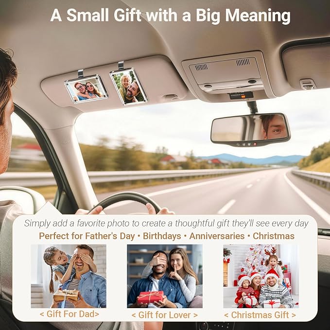 Car Picture Holder for Visor & Air Vent, 4 Pack | Clear magnetic acrylic frames fit Instax Mini, Polaroid Go & wallet-size photos for secure display and easy picture changes - Image 7
