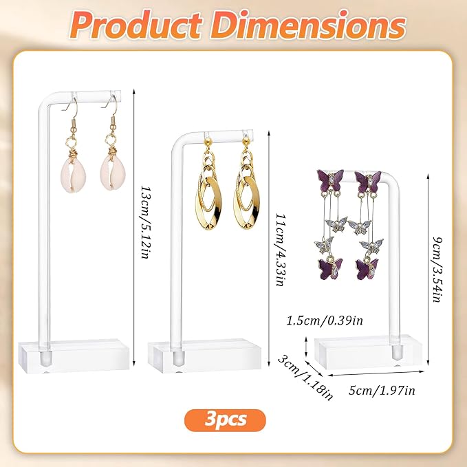 Amabro 3Pcs Clear Acrylic Earring Display Stands Jewelry Holder Stud Hoops | Transparent L-Shaped Earring Organizer Rack Dual Large Holes Hanging Display Holders Studs Tabletop Craft Shows Product Photo - Image 4