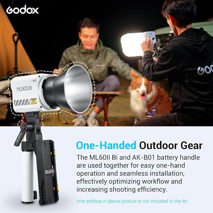 Godox ML60IIBi with Handheld Bracket, 70W Bi-Color LED Video Light, Handheld LED Light with Quiet Cooling Fan, Portable COB Continuous Output Lighting, 11 FX Effects 0-100% Brightness - Image 2