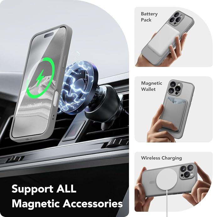 CAPRARO for iPhone 16 Pro Max Case, Compatible with MagSafe | Upgraded [Full Camera Protection] Protective Translucent Matte Women Girl Magnetic Phone Case Cover, Frosty Grey - Image 3