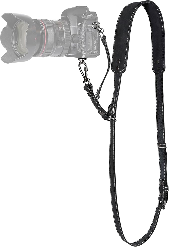 Padwa Lifestyle Black Frosted Single Camera Harness Strap for One Camera - Professional Single Full Grain Leather Camera Harness,Quick Release Gear DSLR Camera Straps for Photographers by PadwaLifestyleCameraStrap