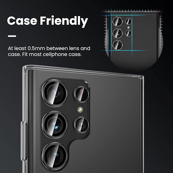 Tensea [3+2PCS for Samsung Galaxy S23 Ultra 5G Camera Lens Protector, 9H Tempered Glass Camera Cover Screen Protector Metal Individual Ring [Installation Tray][Removal tool][Case Friendly]- Black | 9H Tempered Glass Camera Cover Screen Protector Metal ... - Image 4