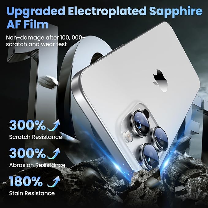 Uyiton for iPhone 17/16/15/14 (Pro Max & Pro) Camera Lens Protector | Unique Lines Text Design, Case-Friendly, Military-Grade Sapphire Glass Metal Camera Cover, Easy to Install, Black+Silver - Image 4