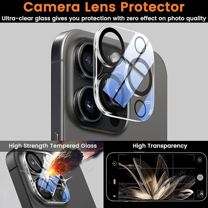 Lesakit 4+4 Pack Privacy Screen Protector for iPhone 16 Pro 6.3-Inch with 4 Pack Camera Lens Protector, Anti Spy Tempered Glass Film 9H Hardness Case Friendly - Image 5
