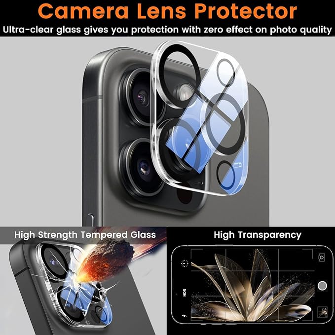 Lesakit 4+4 Pack Privacy Screen Protector for iPhone 16 Pro Max 6.9-Inch with 4 Pack Camera Lens Protector, Anti Spy Tempered Glass Film 9H Hardness Case Friendly - Image 5
