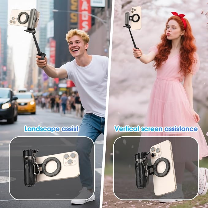 Magnetic Tripod for Phone,2 in 1 for Magsafe Stand＆ Clip Portable Pocket Size Selfie Stick for Android/iPhone,Phone Holder with Wireless Rechargeable Remote Control for Photography, Live Streaming - Image 6