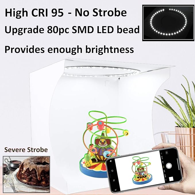 Photo Studio Light Box Kit 12x12 Inch, Folding Lightbox for Small Product Photography, 128 LED Adjustable Lighting, Portable Shooting Tent with 3 Light Colors & 6 Backgrounds - Image 4