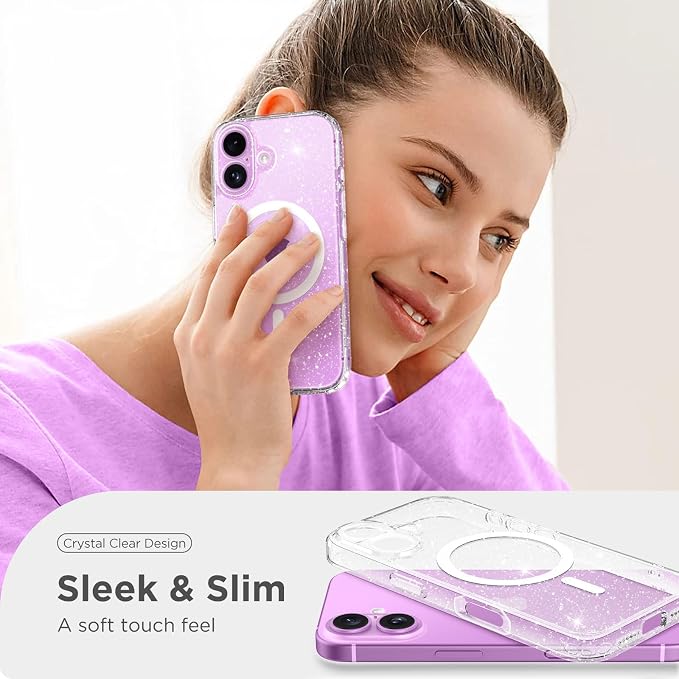 CAPRARO for iPhone 16 Case, Compatible with MagSafe Clear Glitter | Upgraded [Full Camera Protection] Protective Translucent Matte Women Girl Magnetic Phone Case Cover, Clear Glitter - Image 8