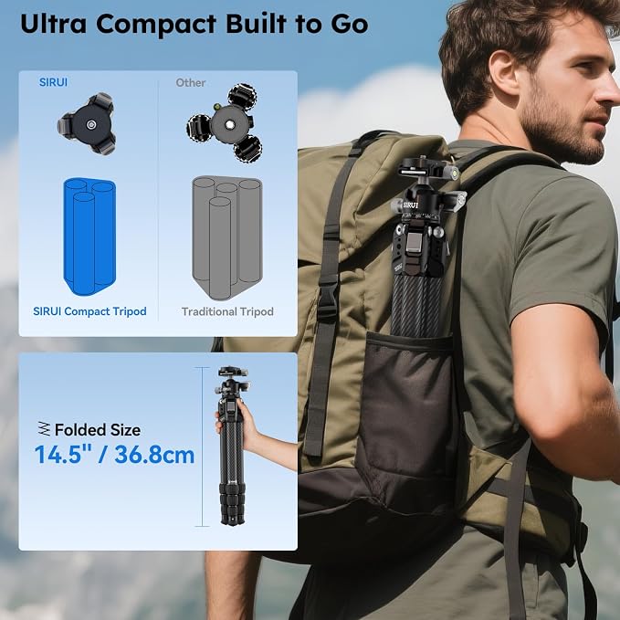 SIRUI AM-224S+G0 Carbon Fiber Mini Tripod, G0 Low Profile Ball Head | 31.5" Height, Lightweight, Metal Spikes, Tabletop, Macro Photography, Travel, Vlogging, DSLR, Mirrorless Camera - Image 4