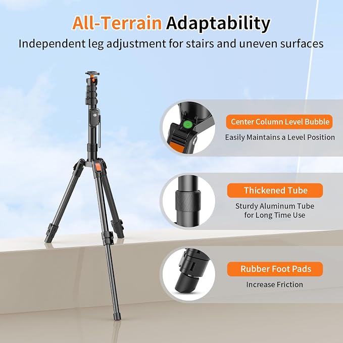 75" Camera Tripod,Aluminum Tripod for Camera Phone/Monopod with Remote | Cell Phone Tripod for iphone with Ball Head,Camera Stand for Canon/Sony/DSLR/Digital Camera Accessory Kits,Max Load 17.64lb - Image 5