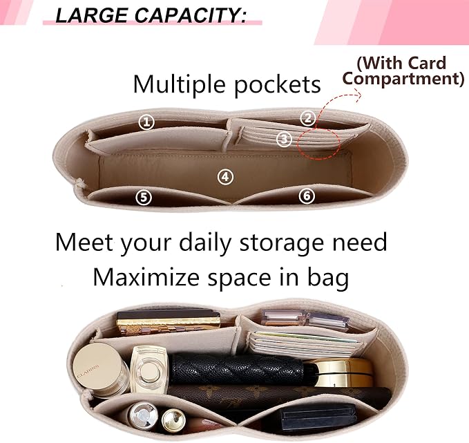 Purse Organizer Insert for GG Marmont Insert Matelasse Shoulder Handbag and More, Felt Small Handbag Liner Pouch for Women Inner Bladder Bag Storage Bag(Beige,Large) - Image 5
