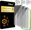 Ailun Privacy Screen Protector + Camera Lens Protector for iPhone 16 Pro | 3+3 Pack, 6.3 Inch, Installation Frame, Dynamic Island Compatible, Anti Spy Tempered Glass, Case Friendly by Ailun