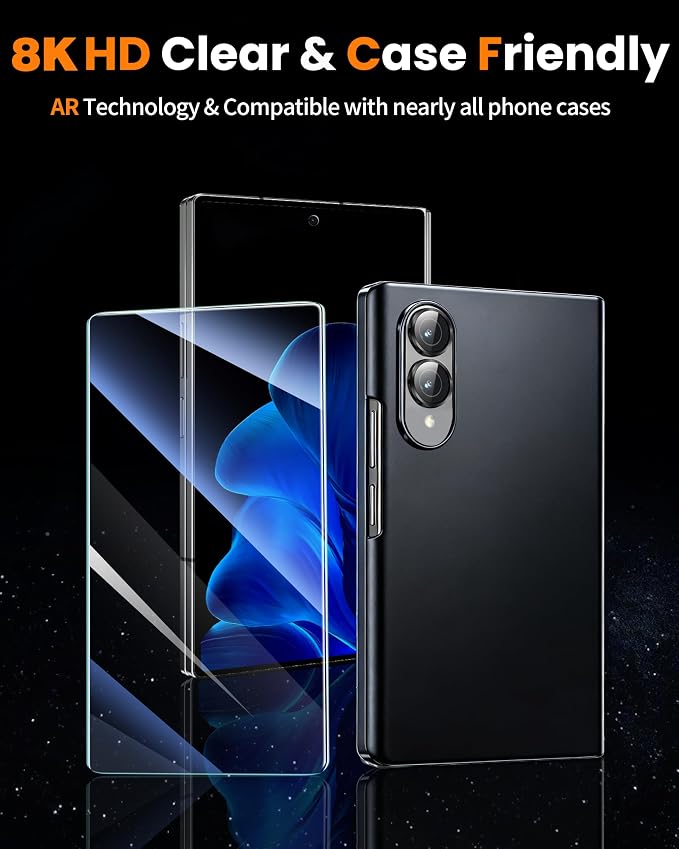 letosan 3 Pack for Samsung Galaxy Z Fold 8 Screen Protector Tempered Glass Wide + 1 Pack Camera Lens Protector, Military Grade Shatterproof, 9H+ Hardness, Auto Alignment Frame 5.4 Inch - Image 7
