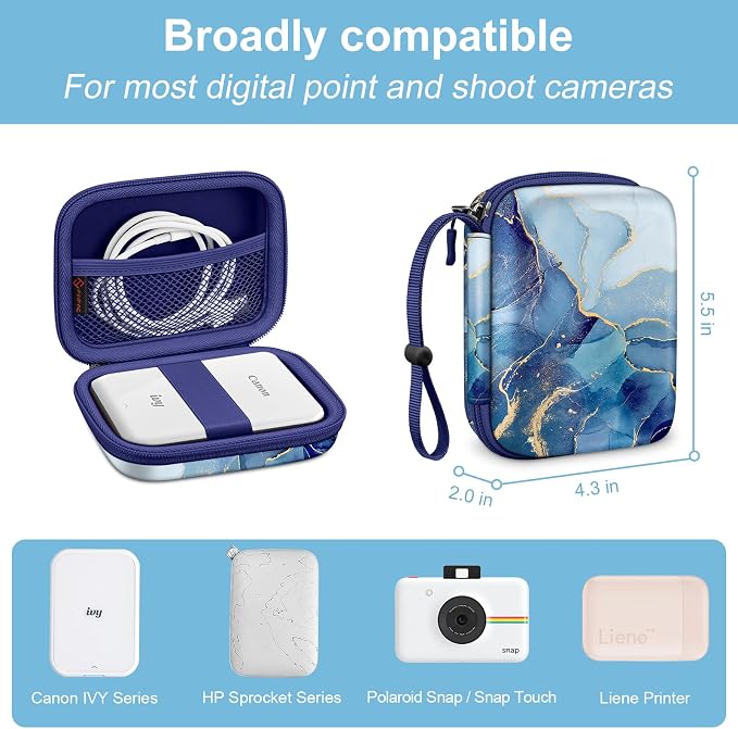 FINTIE Protective Case for Canon Ivy 2 Mini, CLIQ2 & CLIQ+2 Photo Printer | Shockproof Hard Shell Carrying Case, With Wrist Strap, Pocket Camera Storage, Charger Cable Organizer, Ocean Marble - Image 2