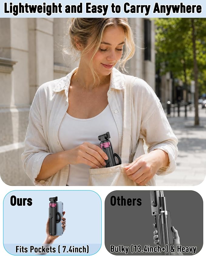 37''Magnetic Phone Tripod, Portable Selfie Stick Tripod & 4-Leg Base | 360° Rotation, 3-in-1 Magsafe Tripod with Wireless Remote for iPhone17 Pro Hands-Free Video Recording, Gym Workout,Travel - Image 9