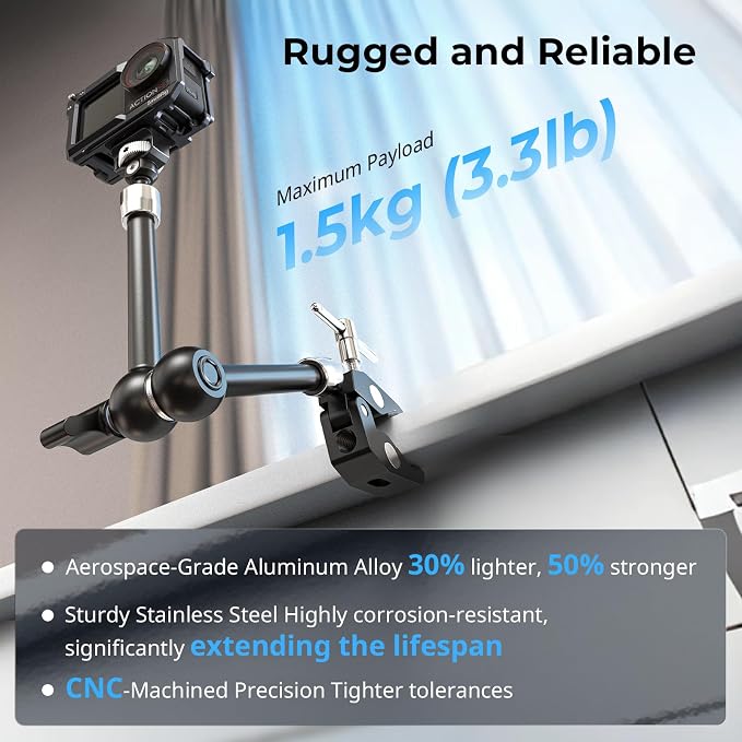 SMALLRIG 11" Magic Arm Clamp with 1/4"-20 Screw & Retractable Pins | for Action Cameras, Monitors, Lights, and Microphones - Image 5