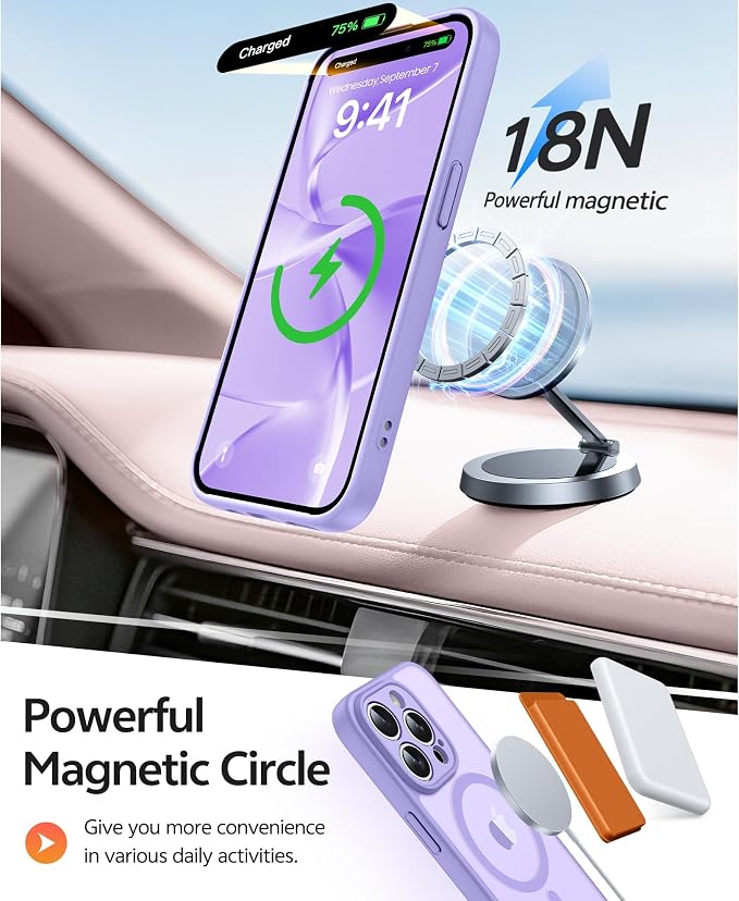 FNTCASE for iPhone 15 Pro Max Case, Fit for Magsafe, Glass Screen Protector | Full Camera Protection, Translucent Matte, 14FT Military Grade Drop Proof, Shockproof Protective Phone Cover, Light Purple - Image 3