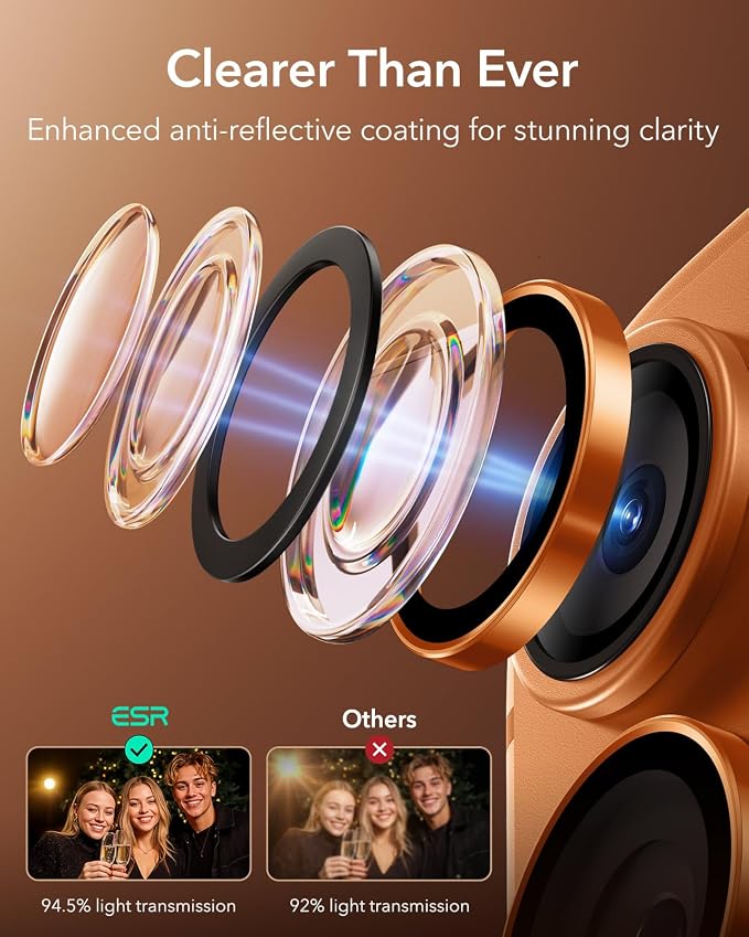 ESR for iPhone 17 Pro Max/17 Pro Camera Lens Protector, 1 Pack, Orange | Individual Camera Cover, 9H Tempered Glass, Original Camera Clarity, for iPhone 17/16/15/14 Pro Max/Pro - Image 5