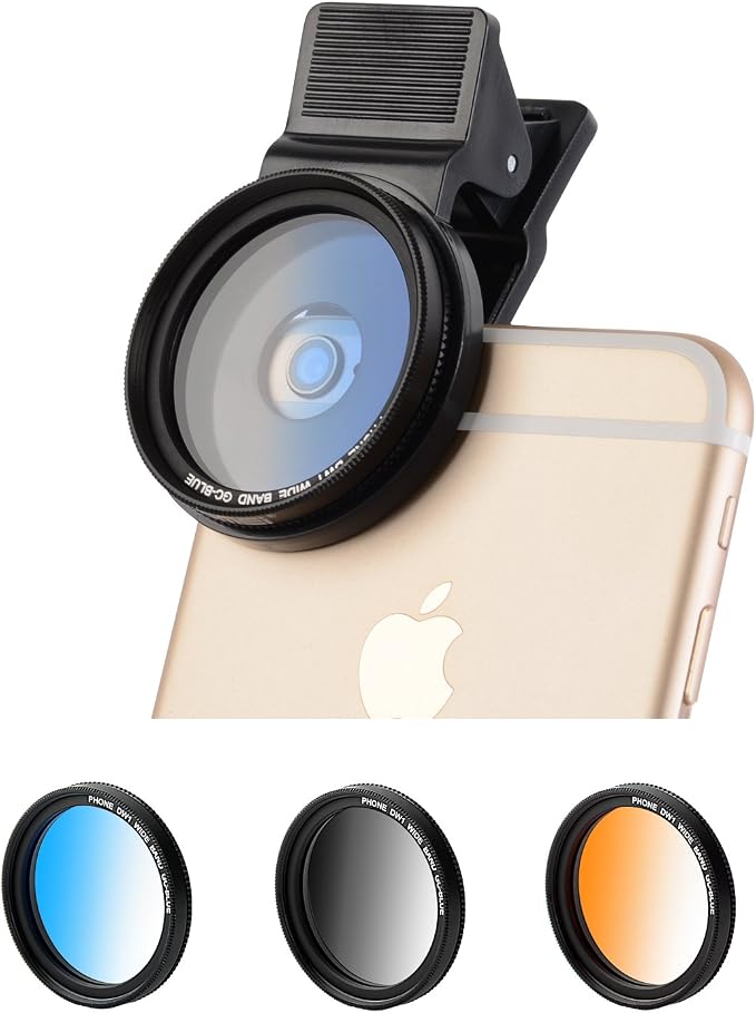 Zomei 5 in 1 Universal 37mm Cell Phone Clip-On Graduated Gray Orange Blue Red Filter Kit Camera Lens with Universal Clip for iPhone Huawei Samsung Xiaomi Smartphones by YidobloDisonphotoequipment