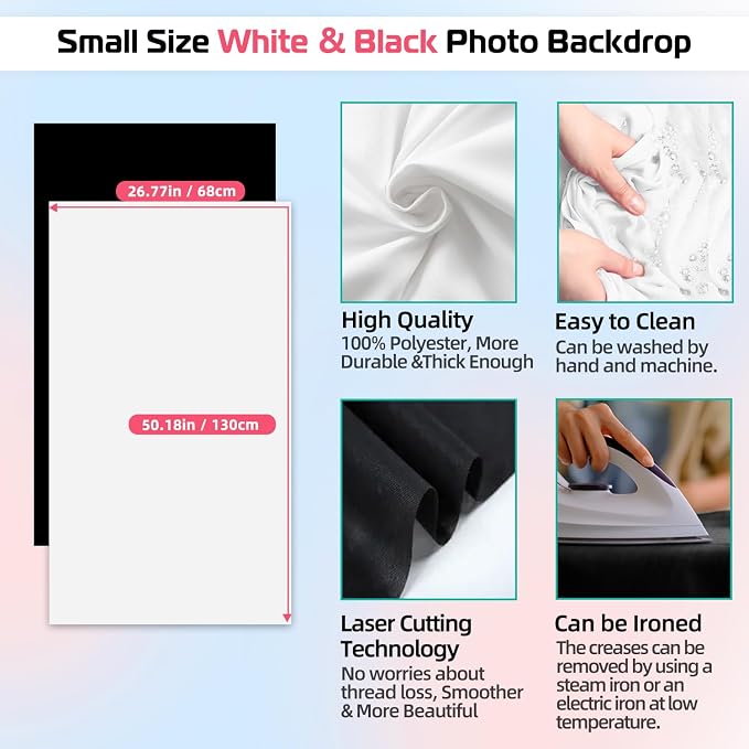 Product Photography Photo Backdrops Stand Kit, Photo Background, 26.8x50in White Black Backdrop Background with 26x29in Small T-Shape Backdrop Stand Tabletop Photo Shoot for Jewelry Cosmetics - Image 5