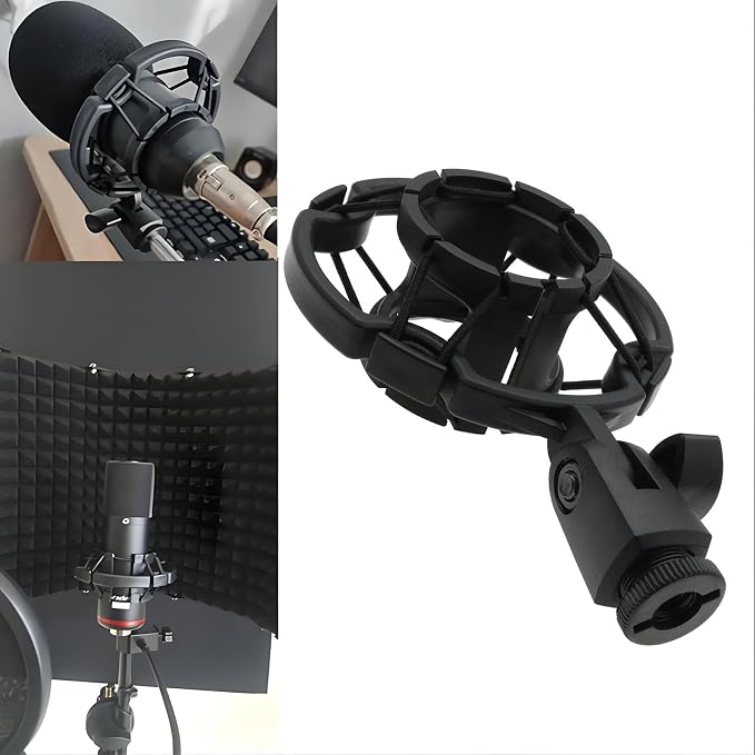 Universal Microphone Shock Mount for 42-46mm Mics, Professional Anti-Vibration Holder with 3/8" or M16 Thread, Compatible with Studio Condenser Microphone for Recording, Podcasting, Streaming - Image 3