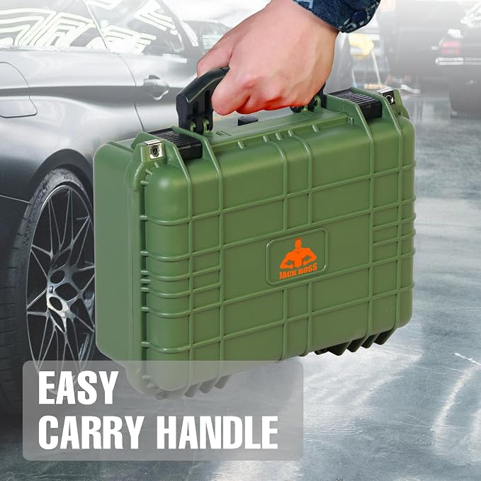 Jack Boss Waterproof Hard Camera Case with Pre-cut Foam,Green | Portable Protective Hard Shell Case With Updated Plastic Material,Fit Drones,Camera,Equipments,16x12.8x6.8 Inch - Image 7