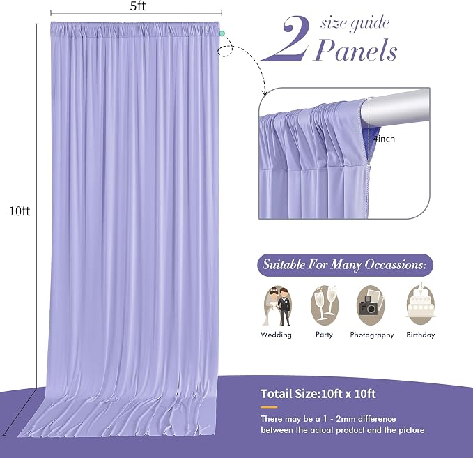 10 ft x 10 ft Wrinkle Free Lavender Backdrop Curtain for Parties, Polyester Light Purple Photo Backdrop Drapes 2 Panels 5x10ft for Baby Shower Photoshoot Wedding Birthday Party Photography Curtains - Image 5