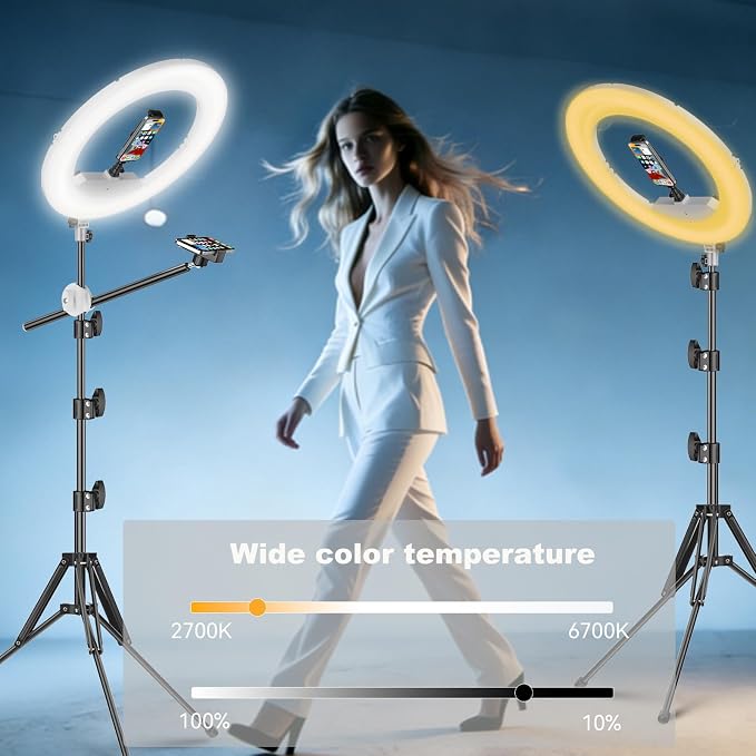55W18 45cm Ring Light Kit [New Version] 6700K Dimmable LEDRinglightTripod Stand Dual Phone Holder for iPhone Selfie Makeup LashTattoo Studio Lighting Painting,Photo Video Recording (White) - Image 5