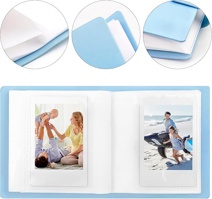 Ruibytree 52 Pockets Small Photo Album 2x3 for Instax Mini, Blue, 1Pack | Pocket-Size, PU Leather Cover, Snap Closure, Acid-Free Pages, Fits Polaroid 2x3 Photos, Kodak Mini Prints & ZINK Photos - Image 3