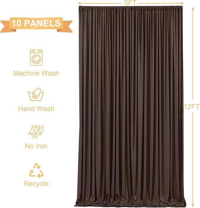10 Panels Brown Backdrop Curtains for Wedding Party Wrinkle Free Backdrops Curtain Drapes Fabric Decorations Photo Back Drop Cloth for Baby Shower Photography Stage Reception 50ft(W) x 12ft(H) - Image 5