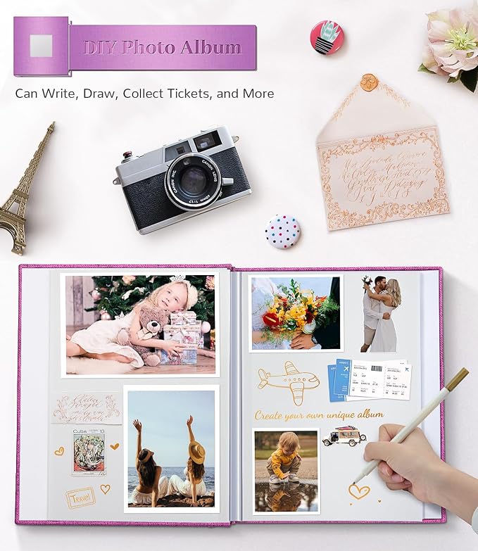 Artfeel Photo Album Self Adhesive Scrapbook Album for 3x5 4x6 5x7 8x10 Pictures,120 Pages Linen Cover with Display Window DIY Photo Book,Ideal Gifts for Family Travel Wedding Baby - Image 4
