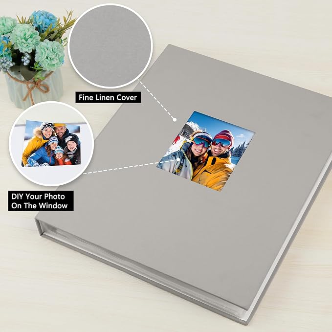 11x14 Photo Album Holds 64 Photos, Linen Cover Art Portfolio 11x14, Photo Album Art Portfolio Folder with Clear Plastic Sleeves for Kids & Artists Artwork Drawing(Grey) - Image 4
