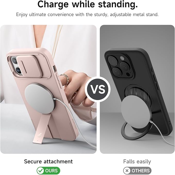 SURITCH for iPhone 13 Pro Max/12 Pro Max Case with Magnetic Camera Slide Cover and Adjustable Kickstand, Compatible with MagSafe, Shockproof Bumper Case Slim Protective Cover 6.7 Inch, Pink - Image 5