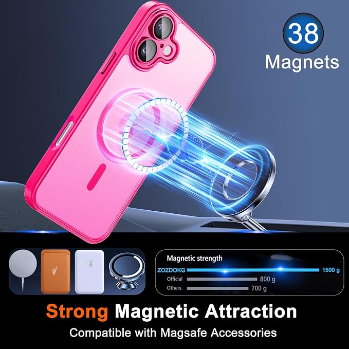 Magnetic for iPhone 17 Case with Privacy Screen Protector, Hot Pink | Full Camera Protection, Compatible with MagSafe, Translucent Matte Shockproof Phone Cover for iPhone 17 Women Girls - Image 3